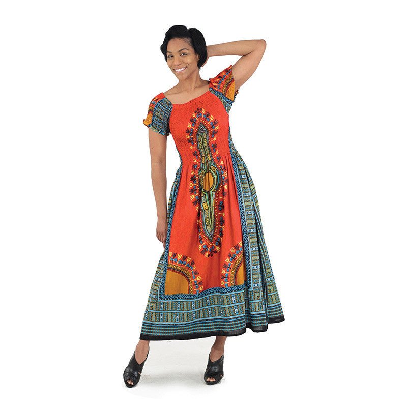 Orange Print Elegance Dress - B&R African Styles