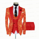 RED FLORAL SLIM SUIT FOR MEN 3 PIECES BLAZER JACKET - B&R African Styles