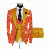 RED FLORAL SLIM SUIT FOR MEN 3 PIECES BLAZER JACKET - B&R African Styles