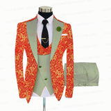 RED FLORAL SLIM SUIT FOR MEN 3 PIECES BLAZER JACKET - B&R African Styles