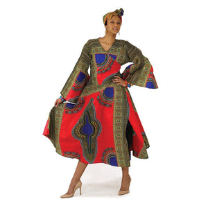 Red Print Wrap Dress - B&R African Styles