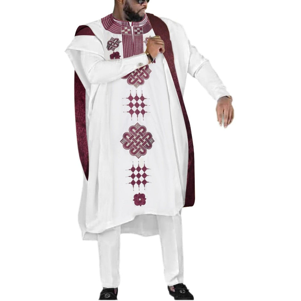 Traditional 3pcs Ankara Agbada Embroidered Boubou - B&R African Styles