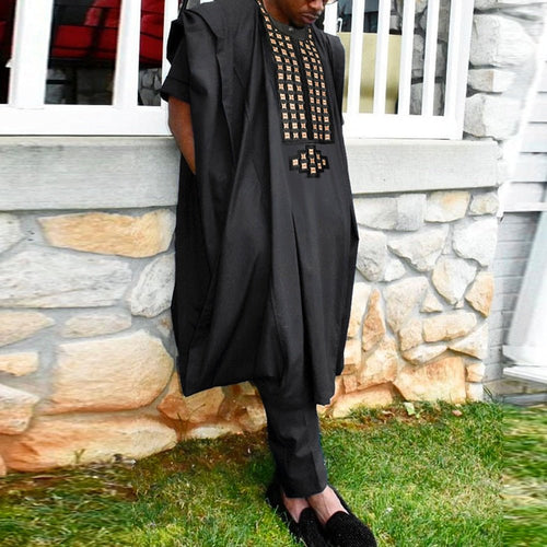 Traditional 3pcs Ankara Agbada Embroidered Boubou - B&R African Styles