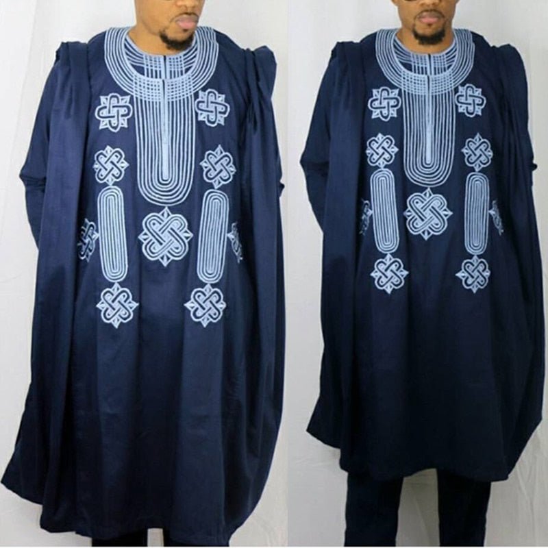 Traditional 3pcs Ankara Agbada Embroidered Boubou - B&R African Styles