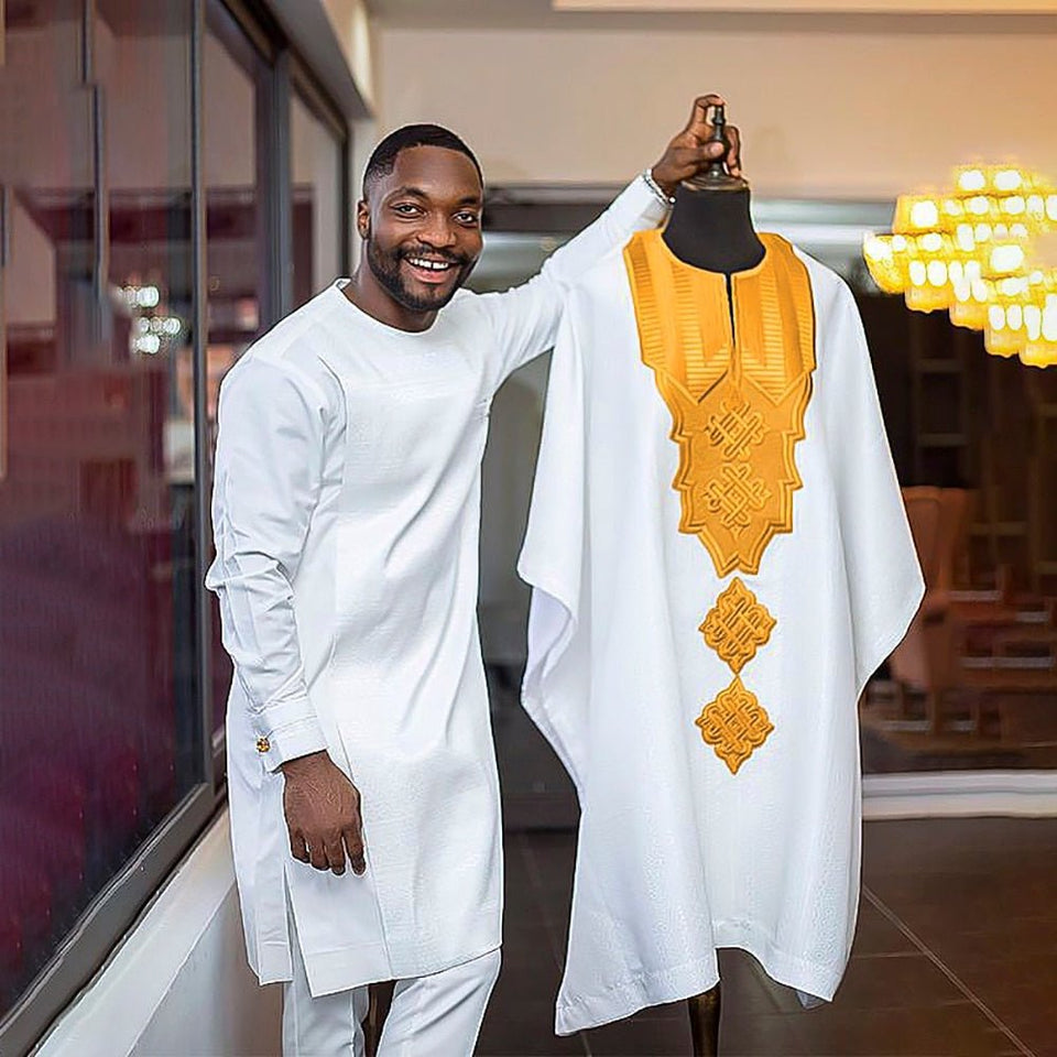 Traditional 3pcs Ankara Agbada Embroidered Boubou - B&R African Styles