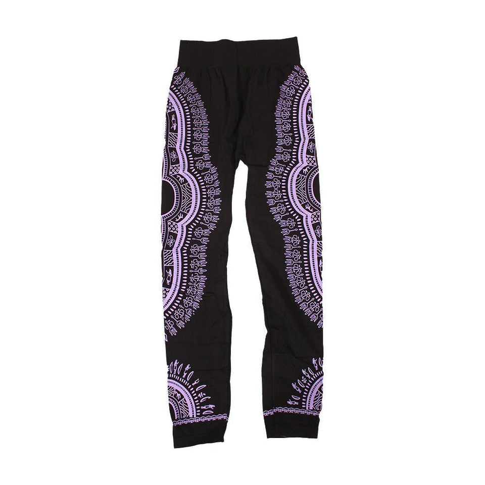 Traditional Dashiki Black Leggings: Lavender - B&R African Styles