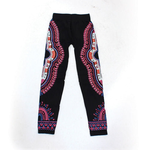 Traditional Dashiki Black Leggings: Pink/Orange/White - B&R African Styles