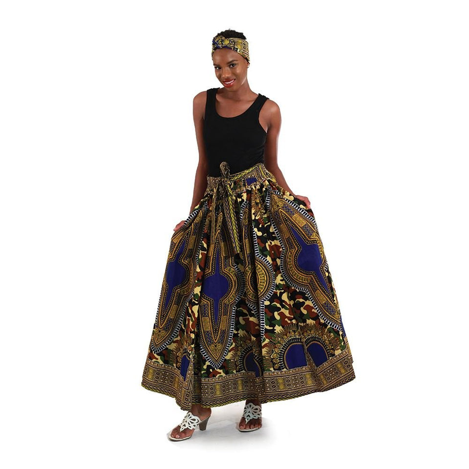 Traditional Dashiki Camouflage Maxi Skirt - B&R African Styles