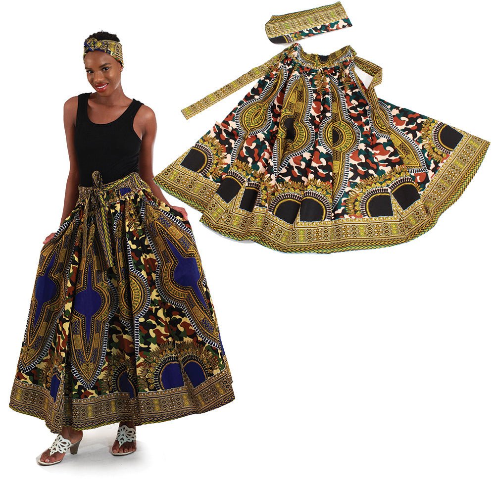 Traditional Dashiki Camouflage Maxi Skirt - B&R African Styles