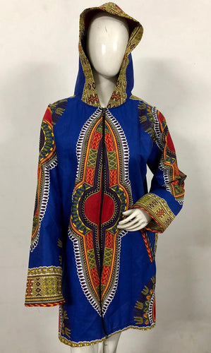 Traditional Dashiki Hoodie: Blue - B&R African Styles