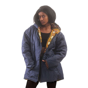 Traditional Dashiki Hoodie: Unisex Black/Yellow Reversible / Denim Jacket - B&R African Styles