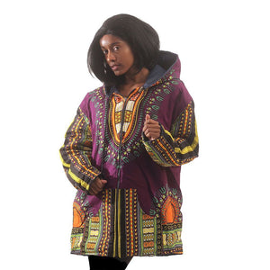 Traditional Dashiki Hoodie: Unisex Purple Reversible / Denim Jacket - B&R African Styles