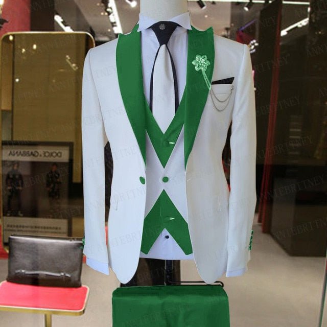 WEDDING / SPECIAL OCCASIONS WHITE SLIM SUIT FOR MEN 3 PIECES BLAZER JACKET