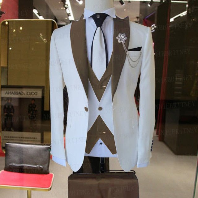WEDDING / SPECIAL OCCASIONS WHITE SLIM SUIT FOR MEN 3 PIECES BLAZER JACKET