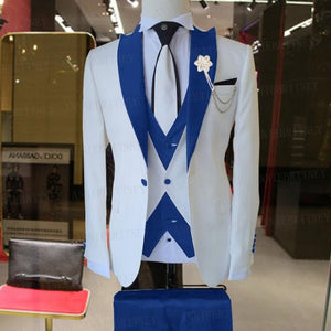 WEDDING / SPECIAL OCCASIONS WHITE SLIM SUIT FOR MEN 3 PIECES BLAZER JACKET
