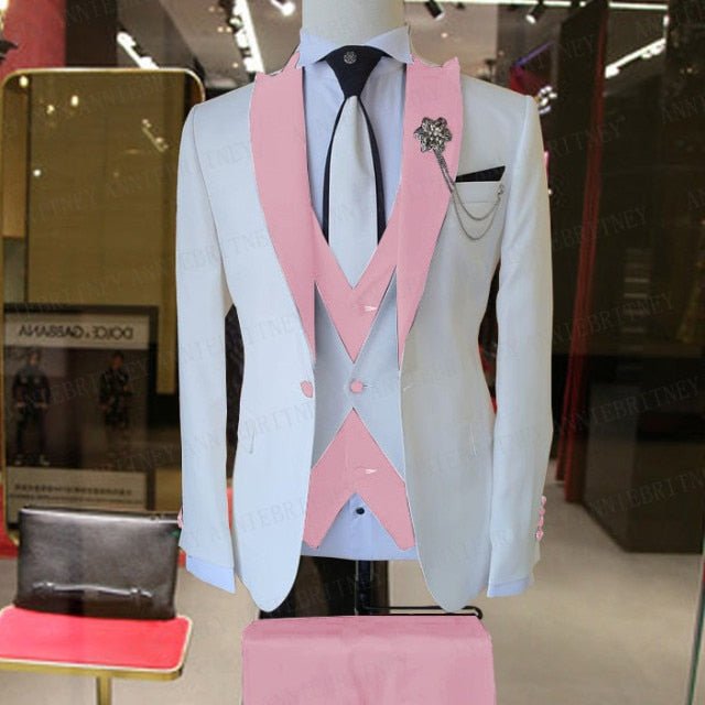WEDDING / SPECIAL OCCASIONS WHITE SLIM SUIT FOR MEN 3 PIECES BLAZER JACKET