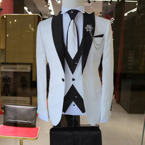 WEDDING / SPECIAL OCCASIONS WHITE SLIM SUIT FOR MEN 3 PIECES BLAZER JACKET
