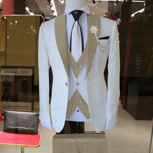 WEDDING / SPECIAL OCCASIONS WHITE SLIM SUIT FOR MEN 3 PIECES BLAZER JACKET