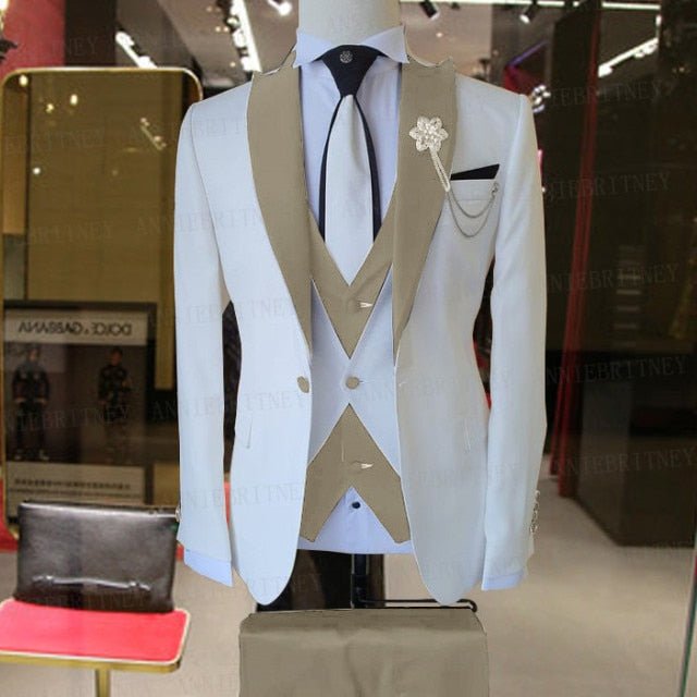 Men's Suits & Blazers (Jacket+Pants+Vest) Handsome White 3 Piece Groom  Tuxedos For Wedding Formal Prom Suit Party Evening Terno - AliExpress