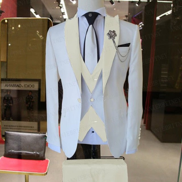 WEDDING / SPECIAL OCCASIONS WHITE SLIM SUIT FOR MEN 3 PIECES BLAZER JACKET