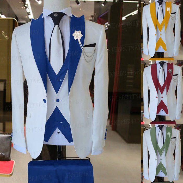 WEDDING / SPECIAL OCCASIONS WHITE SLIM SUIT FOR MEN 3 PIECES BLAZER JACKET