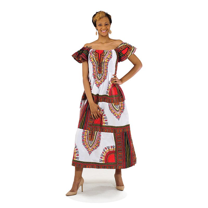 White Print Princess Dress - B&R African Styles