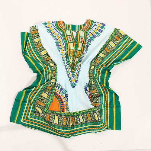 White/Green Elastic Dashiki - B&R African Styles